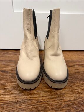 Free People Cream Chunky Platform Heeled Chelsea Boots